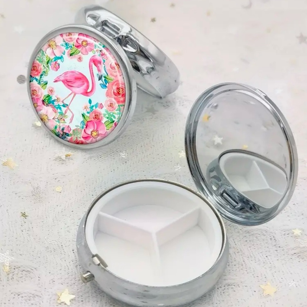Flamingo Compact Pill Box 1.85”X .6” Three Compartments - Picture 3 of 8